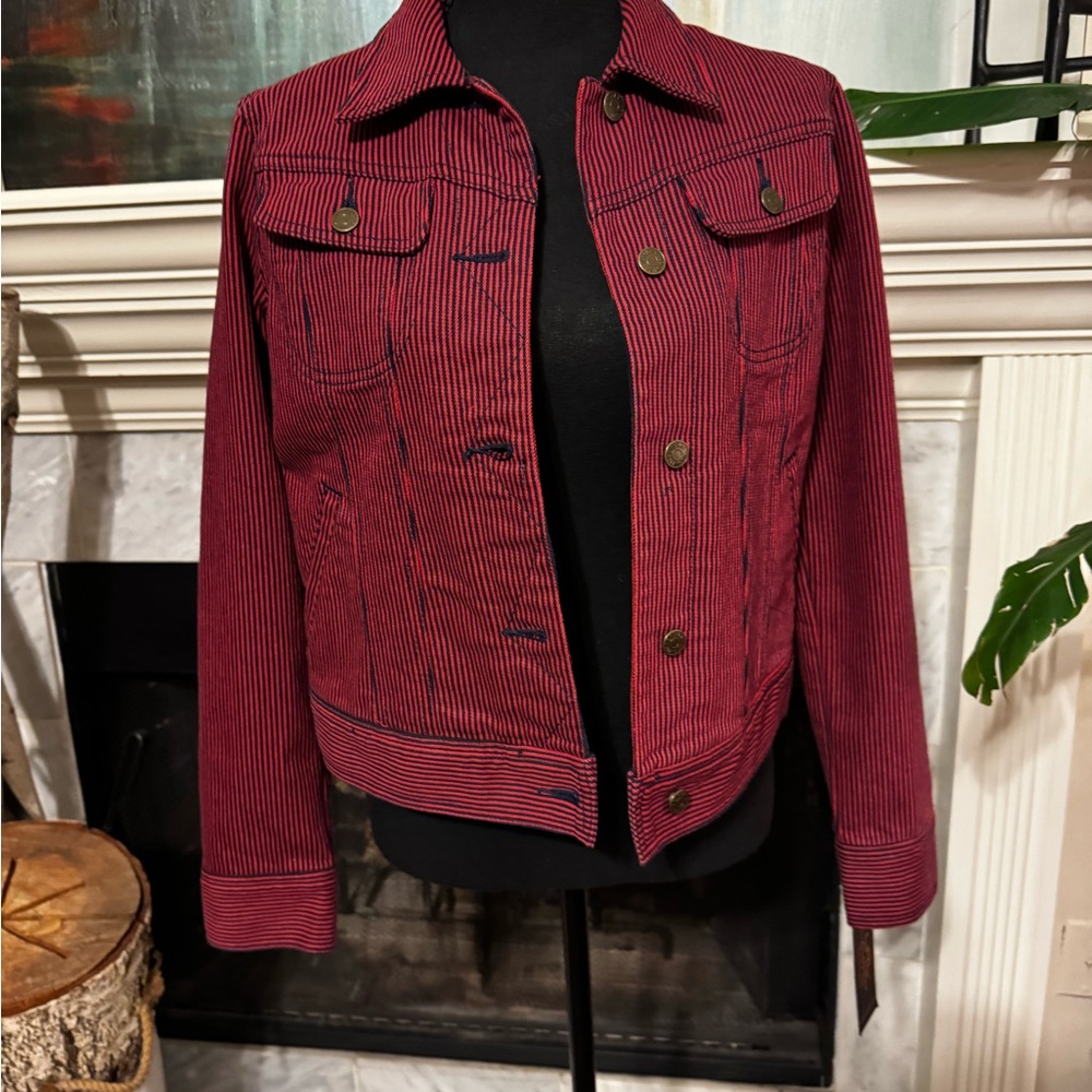 Ralph Lauren Women's Burgundy Striped Jean Jacket